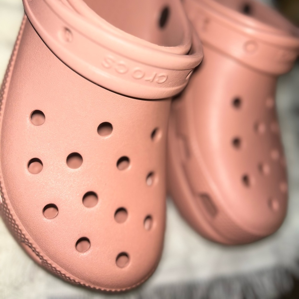 Blush color platform crocs